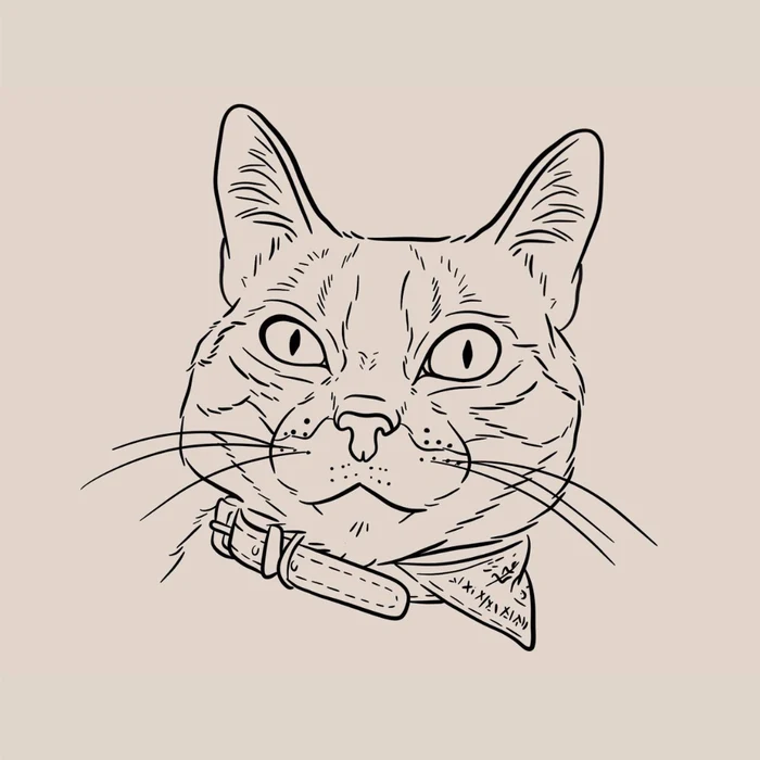 Ilustración lineal personalizada de un gato atigrado
